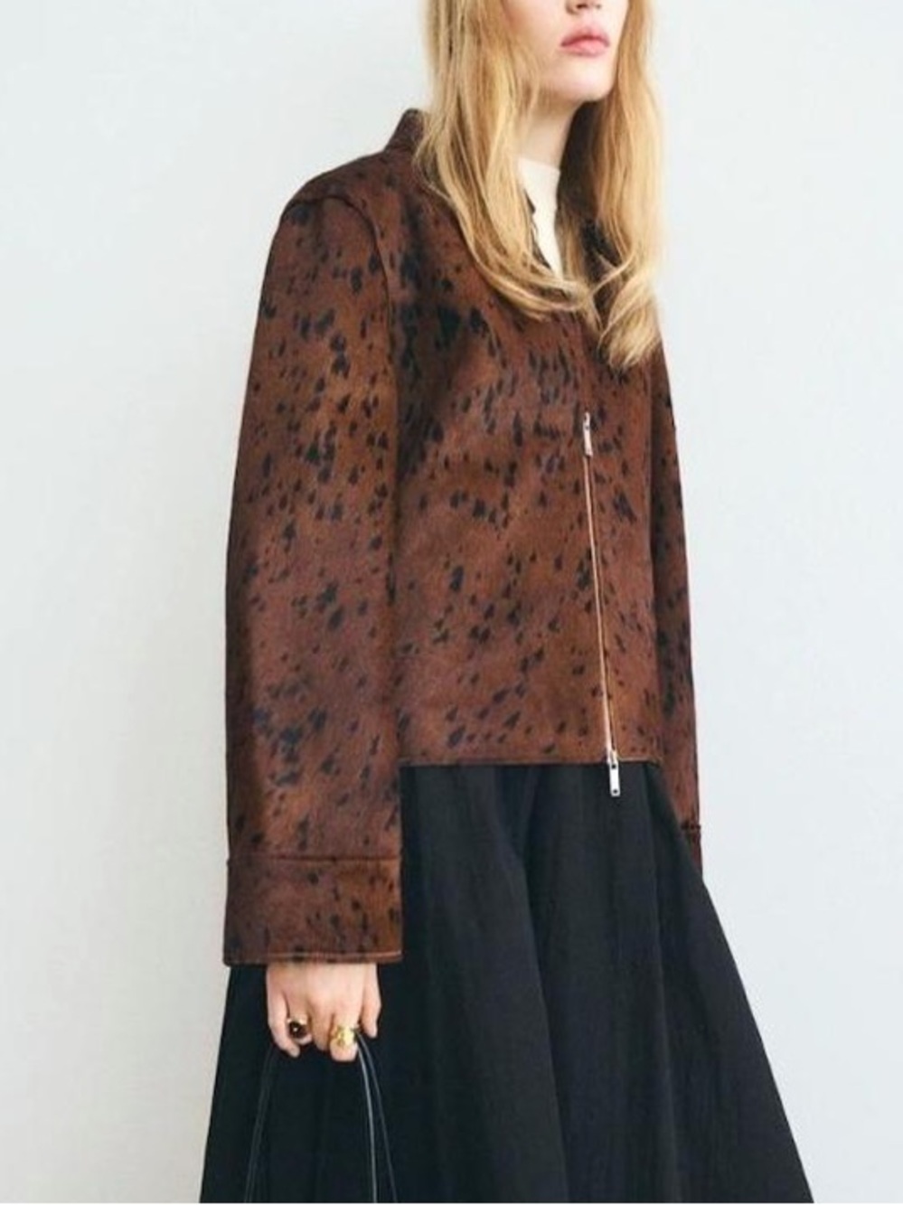 Mango 100% Fur Bovine Leather Jacket Womens MNG NWT Animal Deer Print